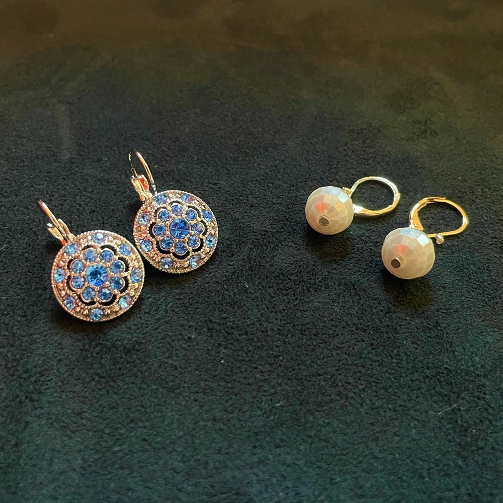 Monet Jewelry Silver Tone Glass Round and Paris Pearl Drop Earrings (Set of 2)
